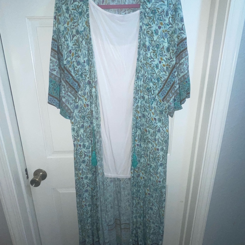 Floral Kimono with White Inner Dress